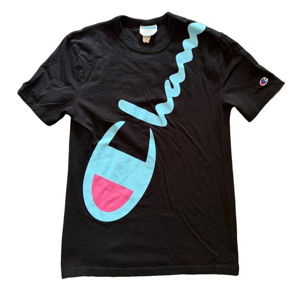 Champion Mens Small Black Short Sleeve Spellout T-Shirt